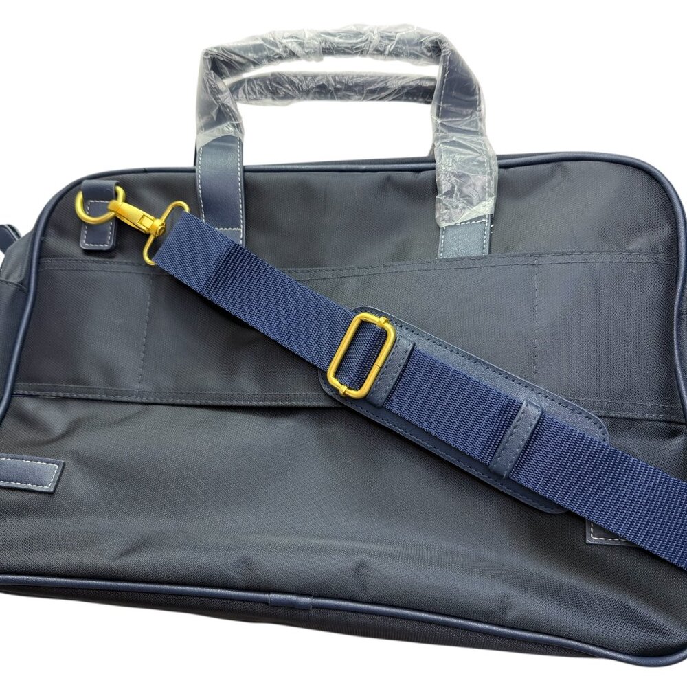 New NWT MARTELL Cognac Bowler Bag, Travel Overnight.  Dark Blue Navy Gold